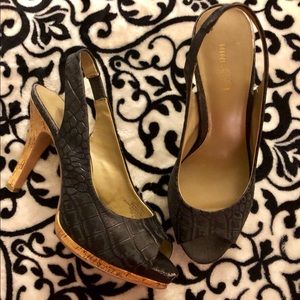 Nine & Co. Black Peep Toe Wedge Heels